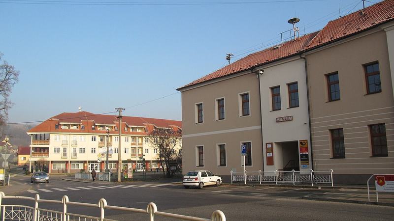 Bojkovice, okres Uherské Hradiště, Česká republika. Centrum města, muzeum a dům s pečovate