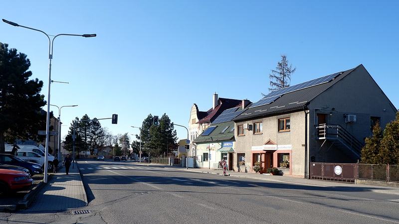 Main street in Dobrá near Frýdek-Místek, Czechia