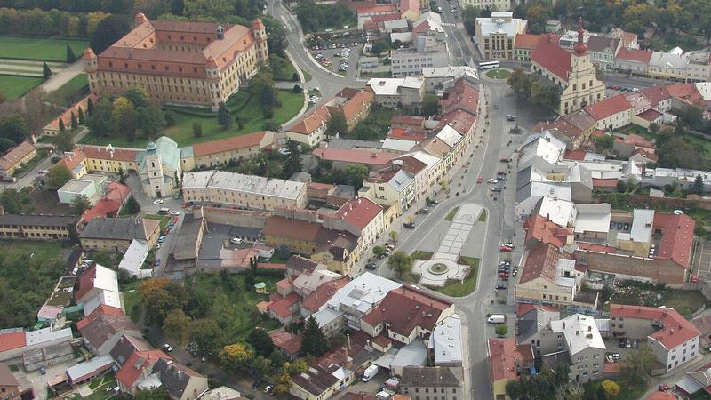 An aerial view on the centre of town Holesov (Czech Republic). Letecký pohled na centrum m