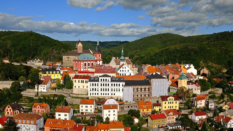 Loket, pohled na město v září 2019, okres Sokolov