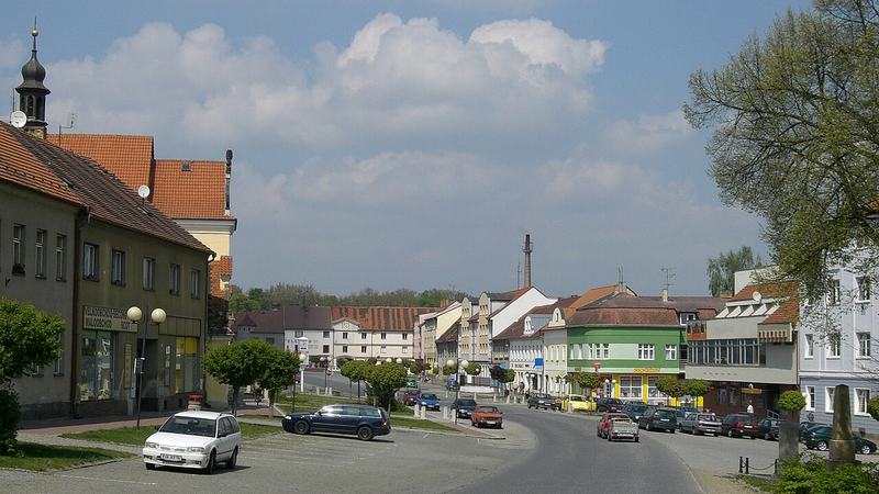 Město Protivín v okrese Písek, Česko. Náměstí