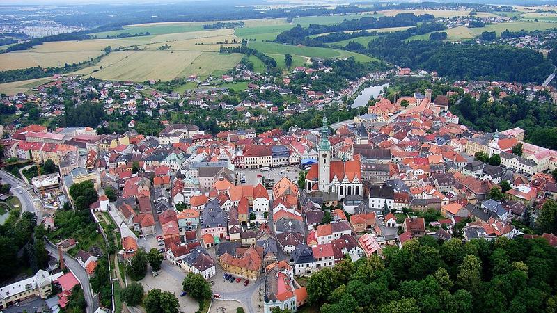 Tábor . Letecký pohled na Staré město od severu